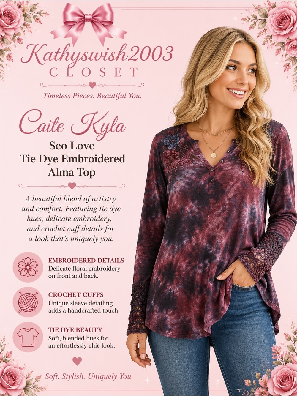 Caite Kyla Seo Love Tie Dye Embroidered Alma Top Size
Small